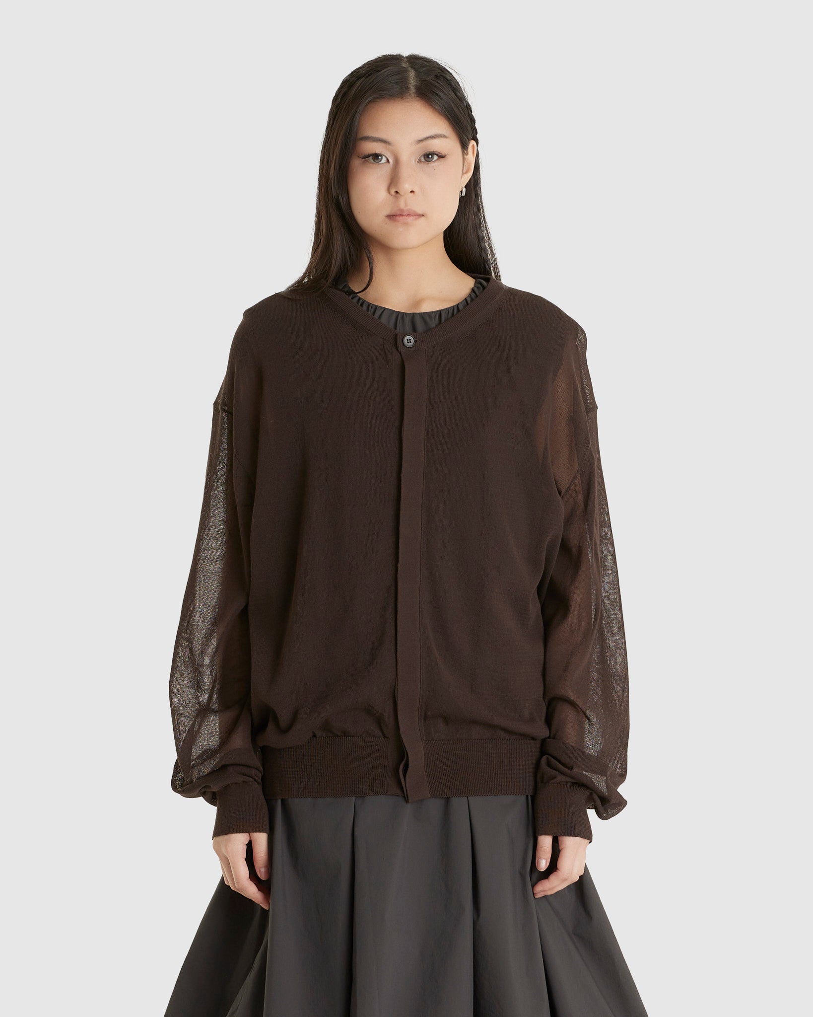 AMOMENTO Sheer Round Cardigan Dark Brown – Chinatown Country Club