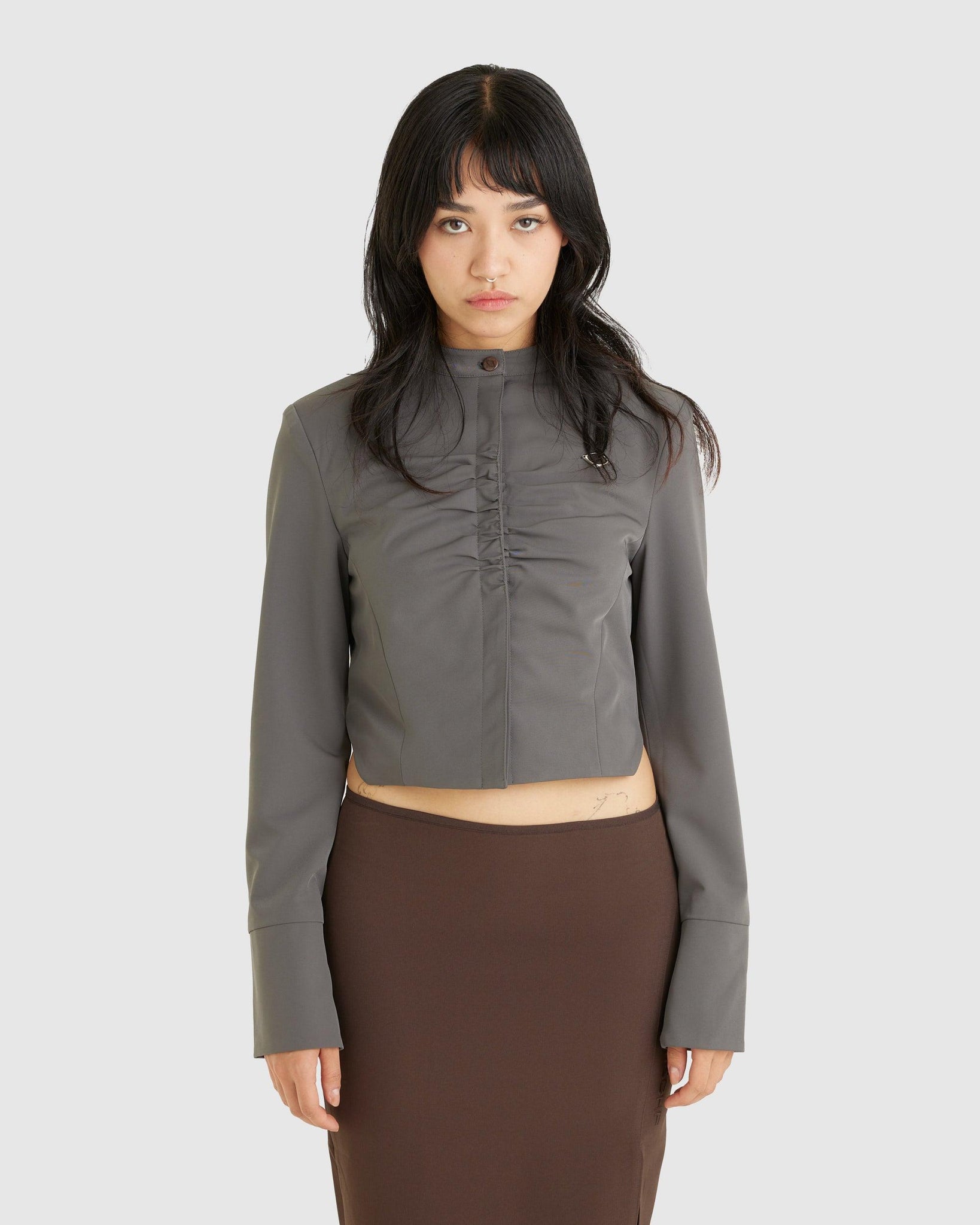 Mock Neck Shirring Jacket - {{ collection.title }} - Chinatown Country Club 