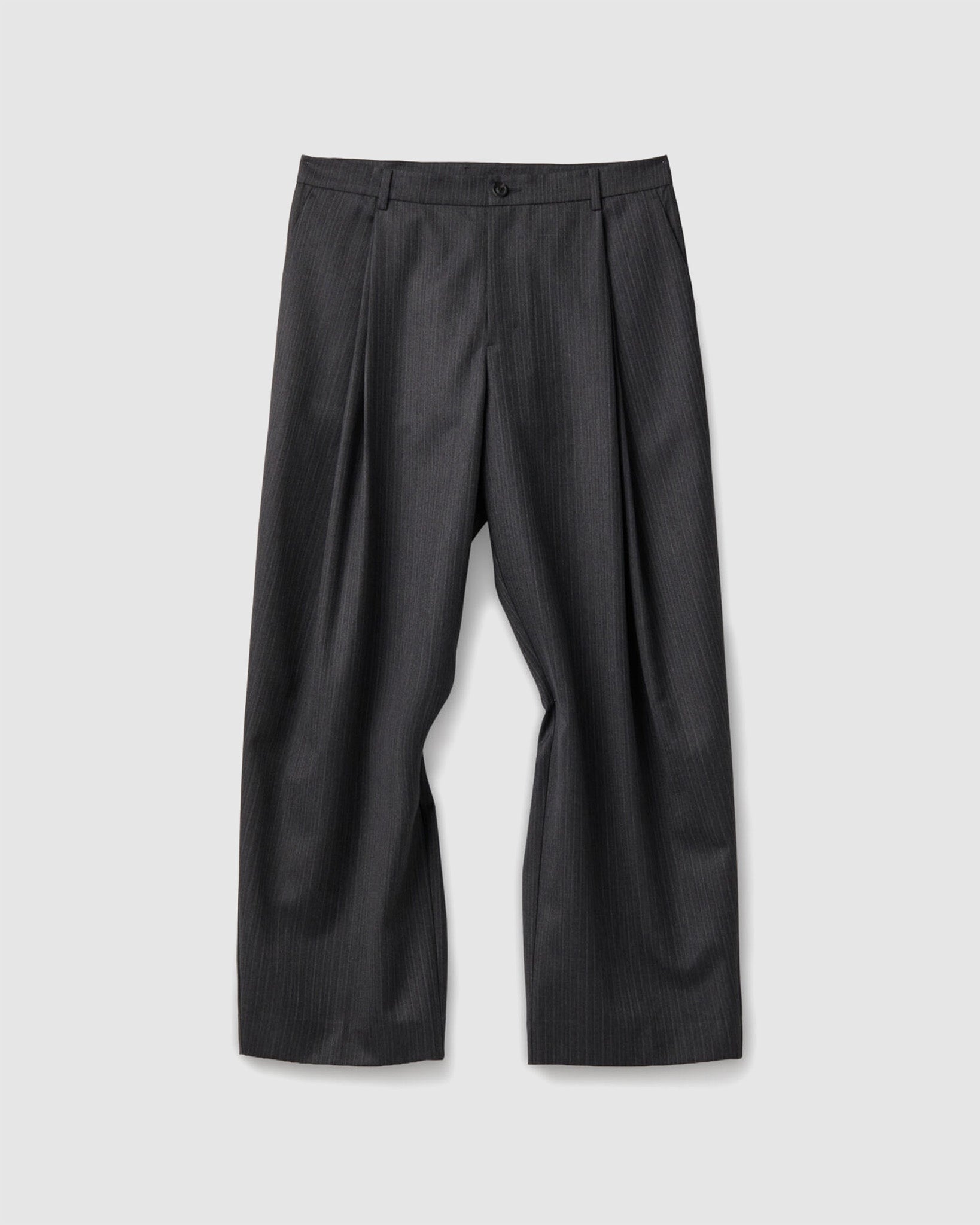 Stripe Wool Blend Pleated Trousers