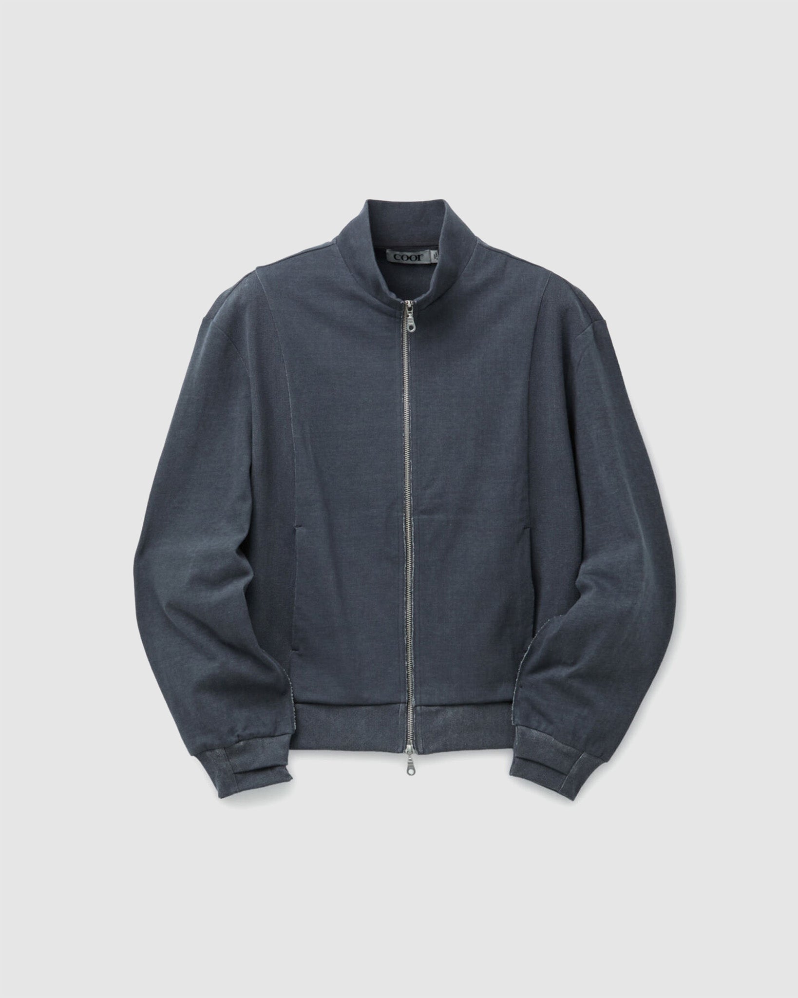 Washed Cotton Stand Collar Mixed Zip-up