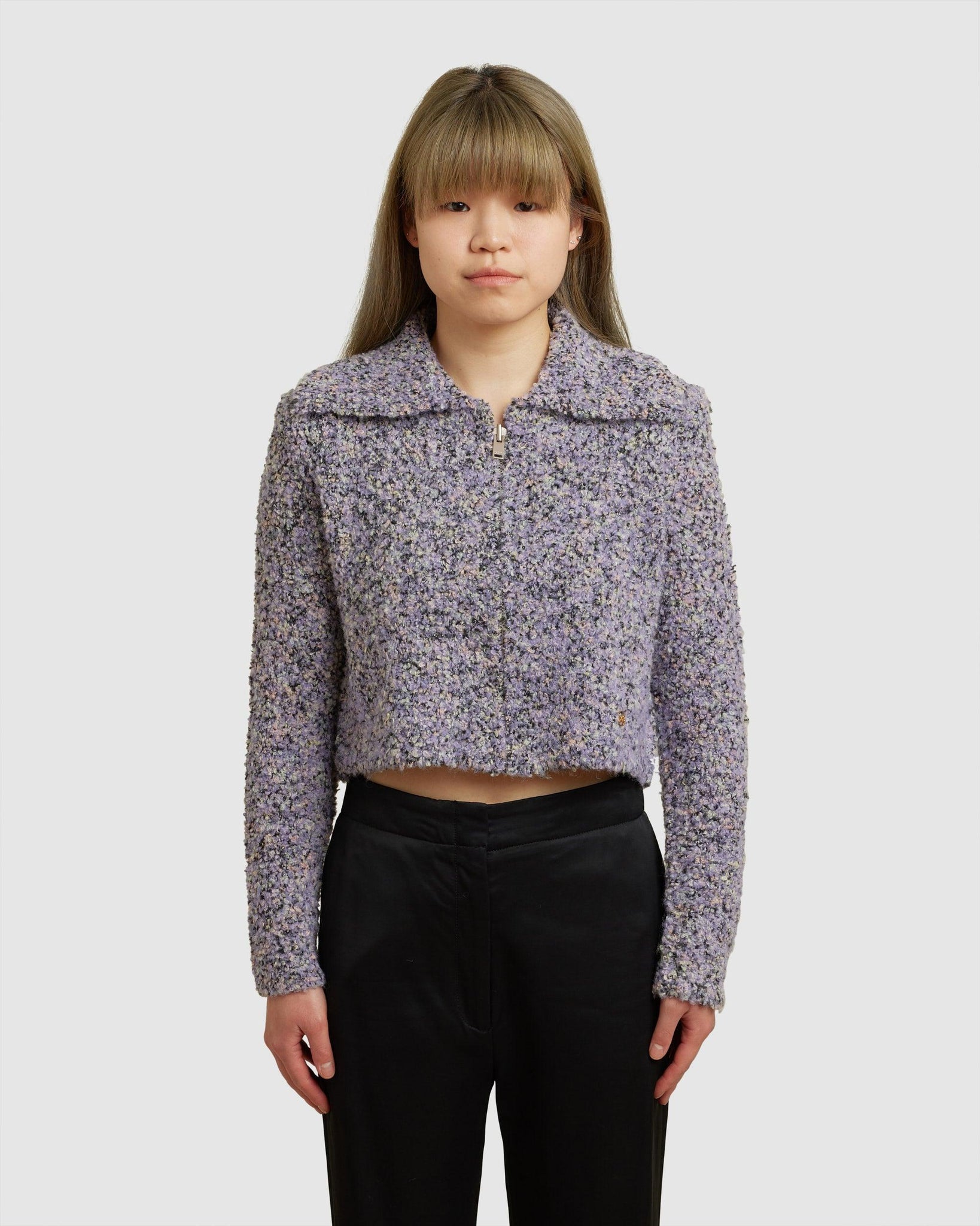 60s Milton Printed Wool Knit Crop Jacket Violet - {{ collection.title }} - Chinatown Country Club 