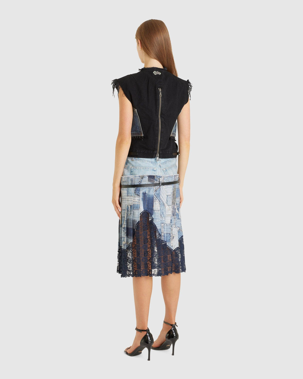 Woven All Denim Printed Pleats Skirt