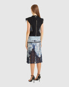 Woven All Denim Printed Pleats Skirt