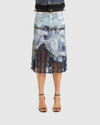 Woven All Denim Printed Pleats Skirt