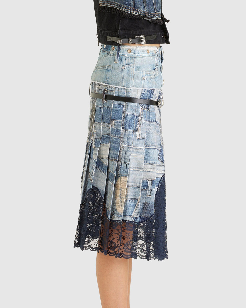Woven All Denim Printed Pleats Skirt