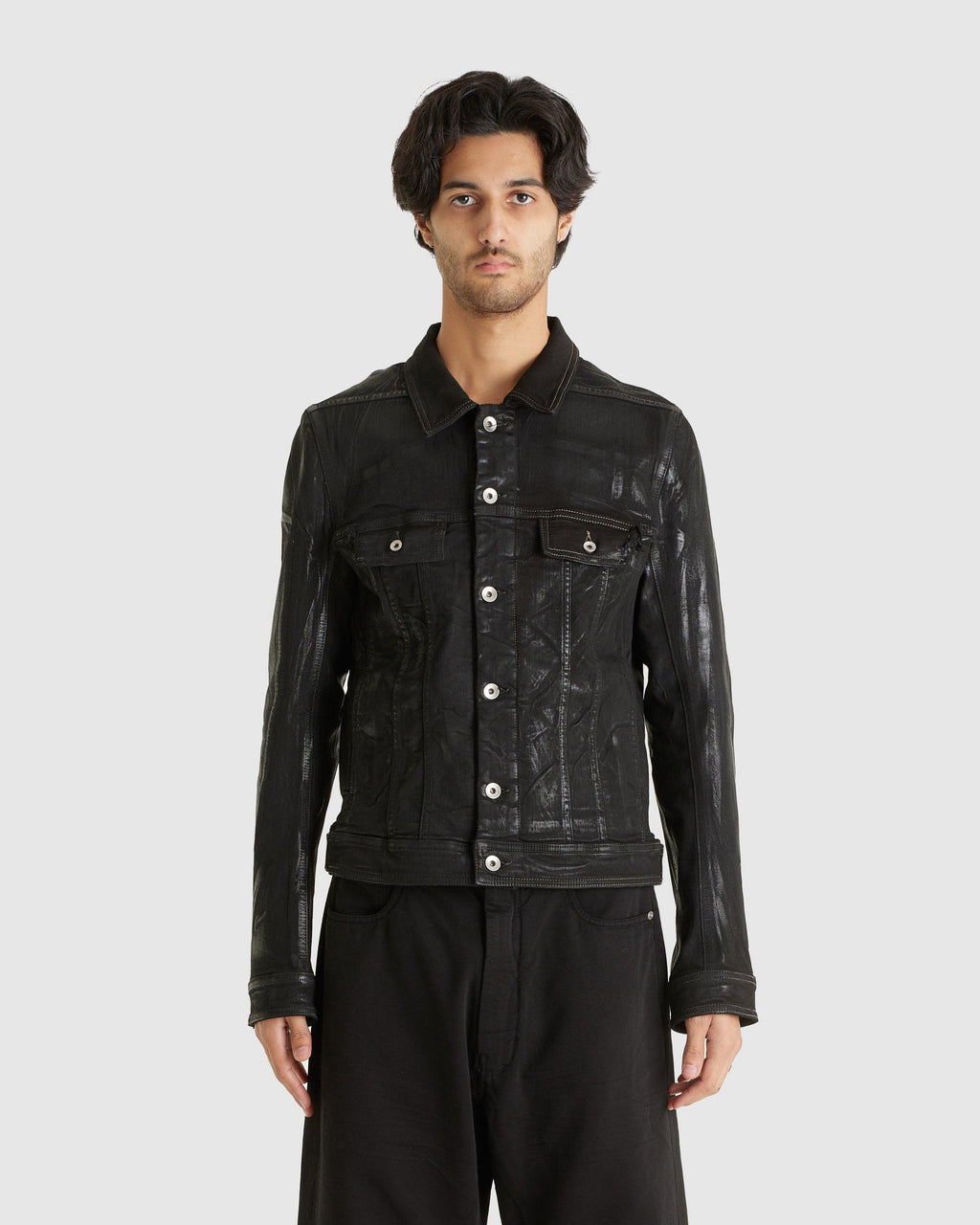 Trucker Jacket Coated Denim Black