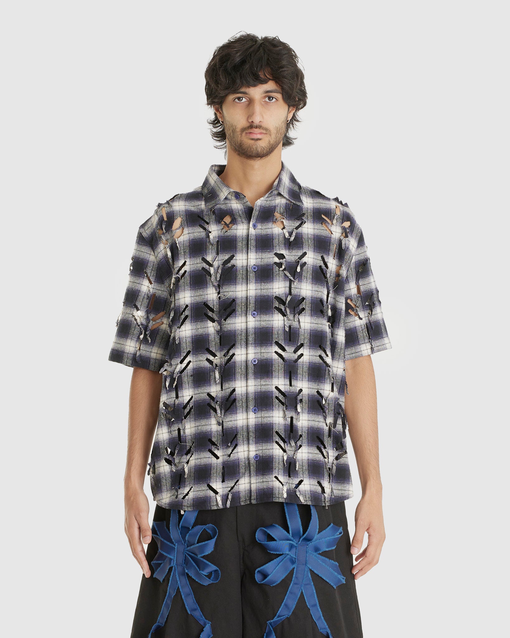 Laser Slashed Shirt Blue Check