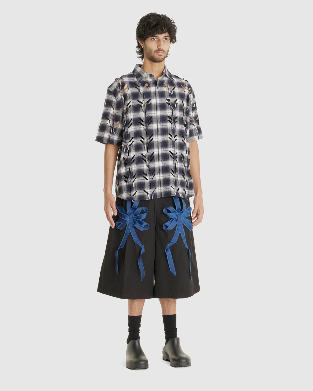 Laser Slashed Shirt Blue Check