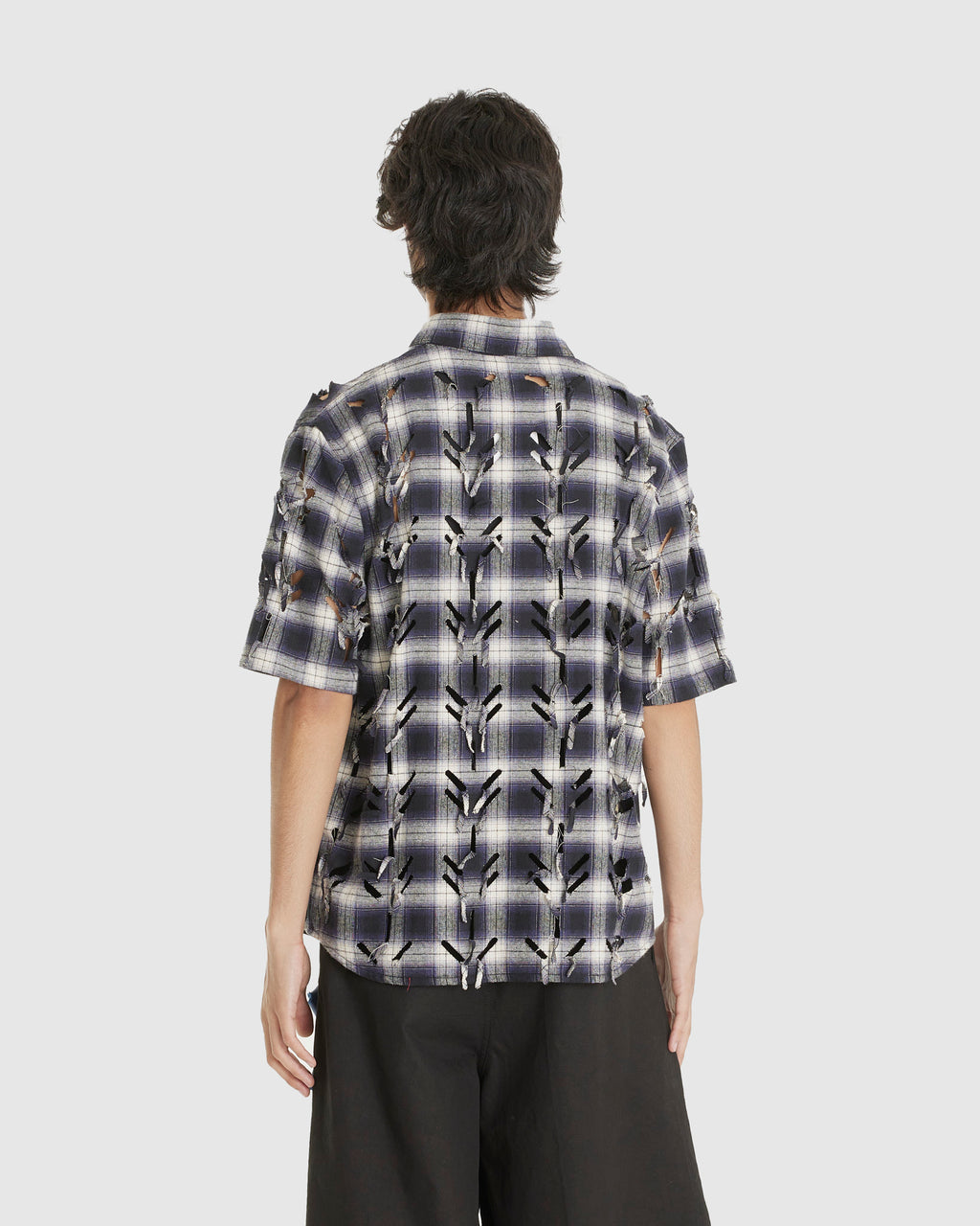Laser Slashed Shirt Blue Check