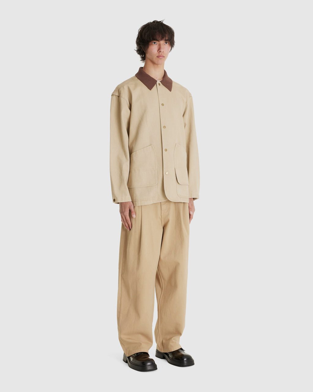 Over-dyeing Wide Tuck Denim Pants Beige