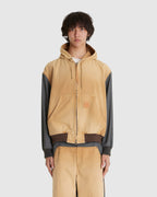 Vintage Effect Panelled Hooded Jacket Beige