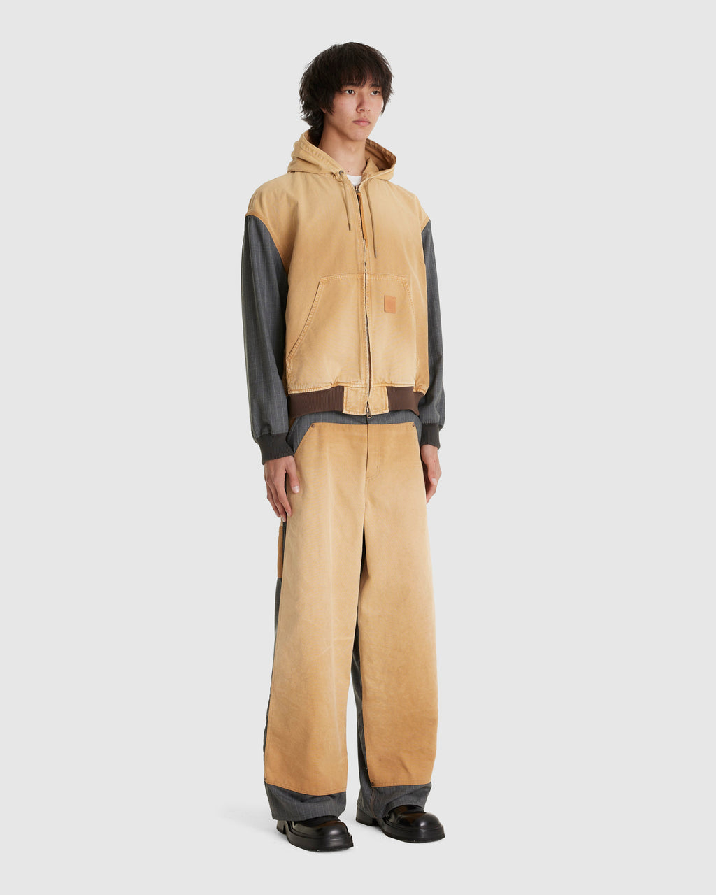 Vintage Effect Panelled Hooded Jacket Beige