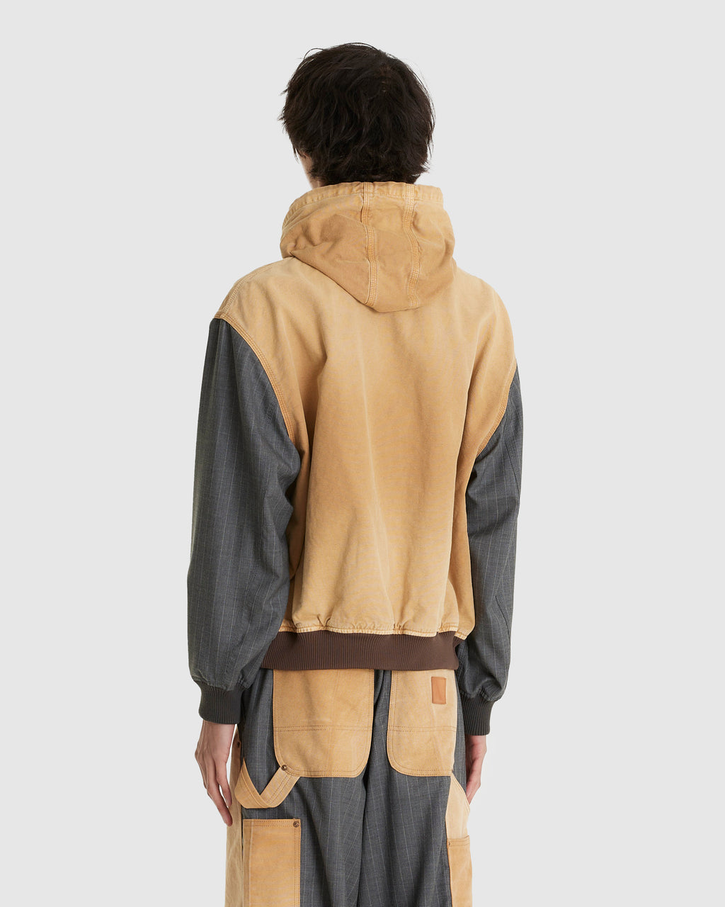 Vintage Effect Panelled Hooded Jacket Beige