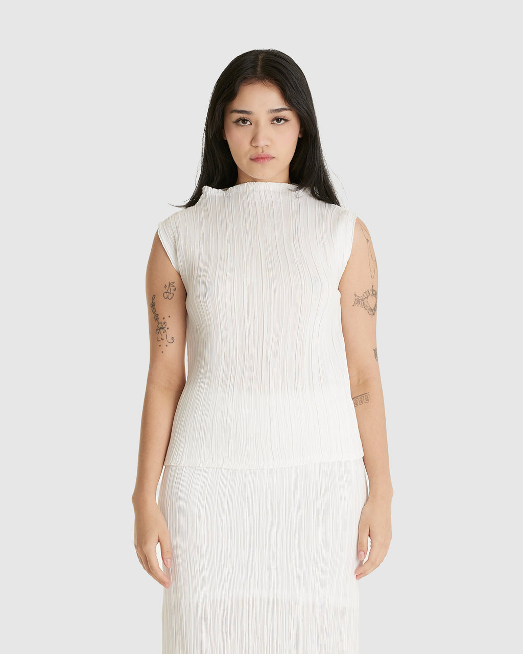 Pleated Mock Neck Sleeveless Top