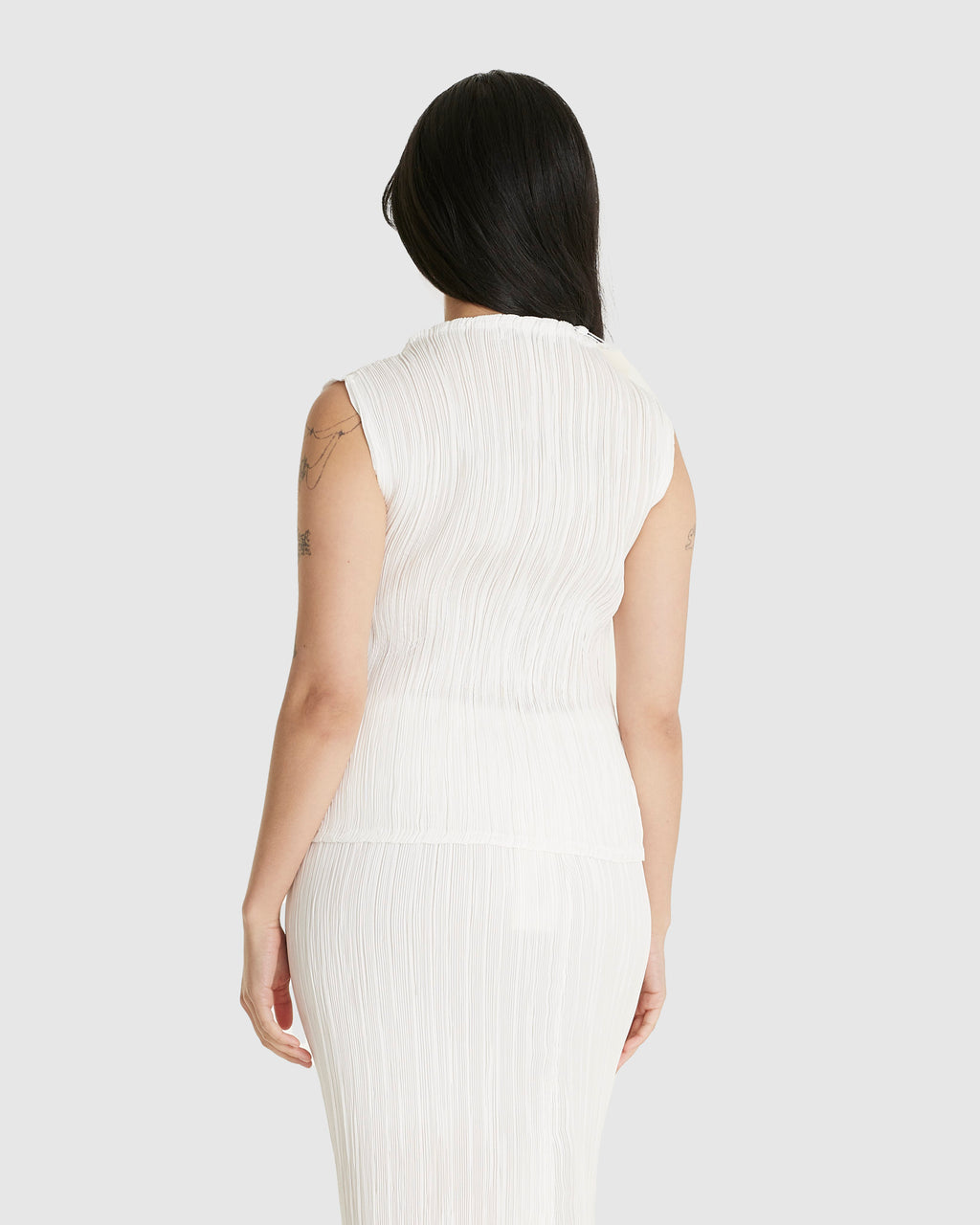 Pleated Mock Neck Sleeveless Top