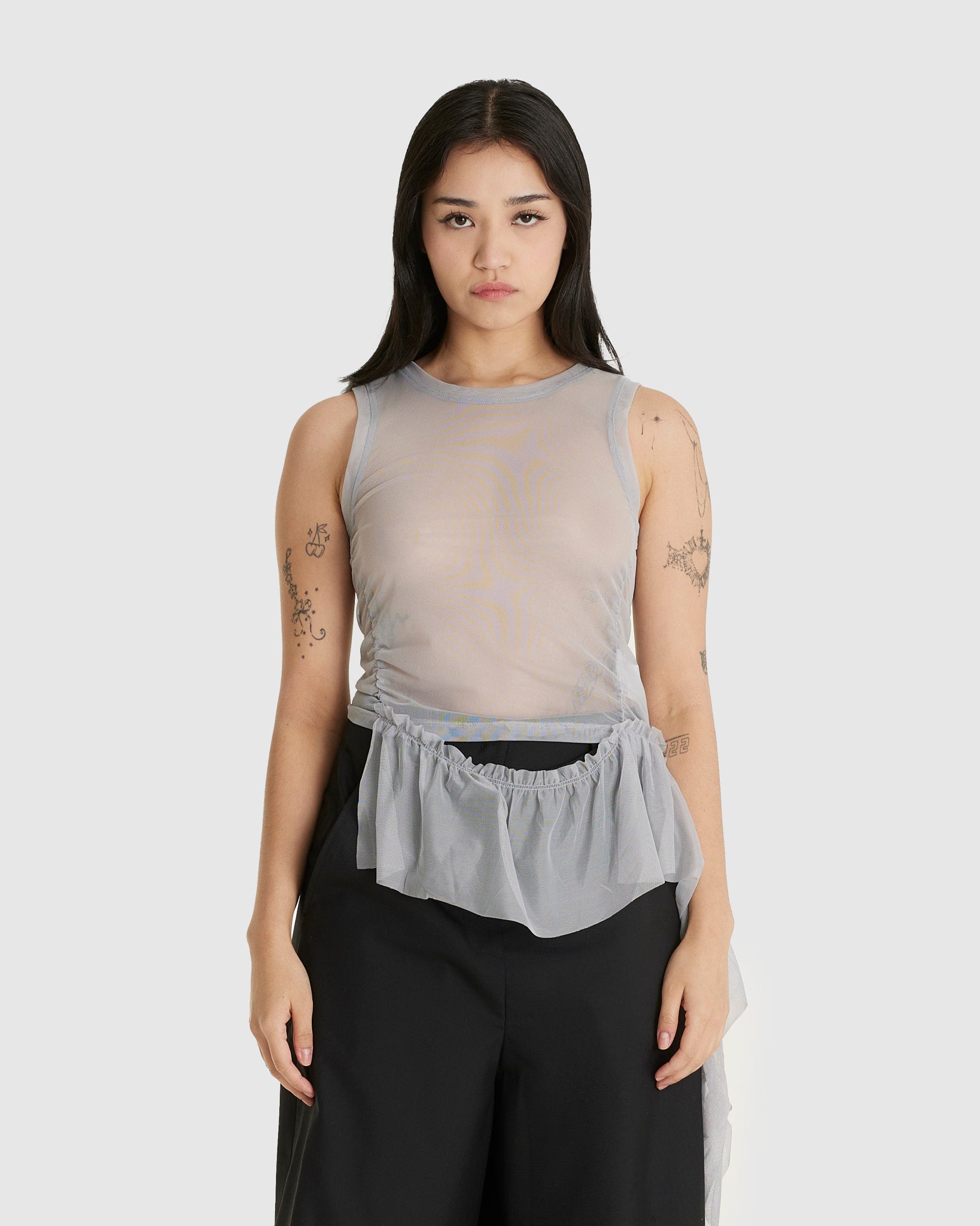 Mesh Frill Sleeveless Top