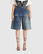 Denim Trompe L'oeil Double Knee Shorts