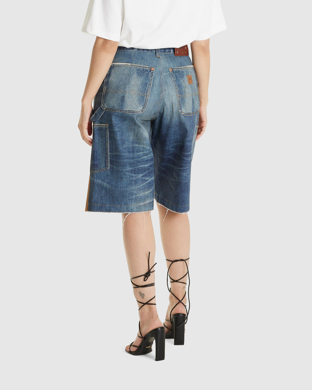 Denim Trompe L'oeil Double Knee Shorts