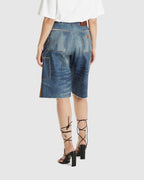 Denim Trompe L'oeil Double Knee Shorts