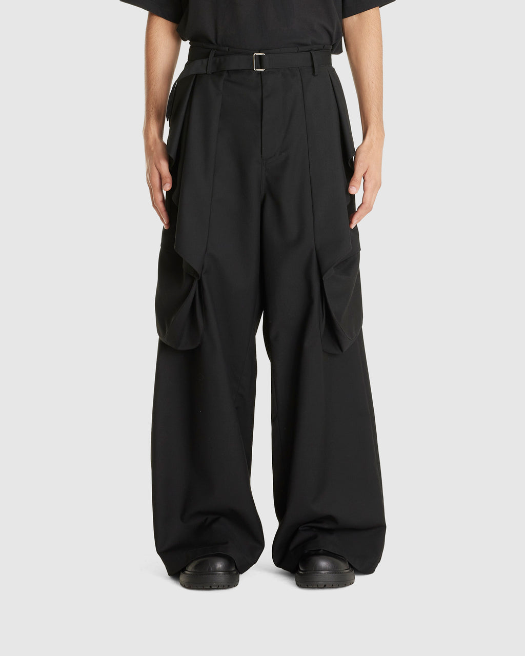 Wide Leg Belted Drape Trousers