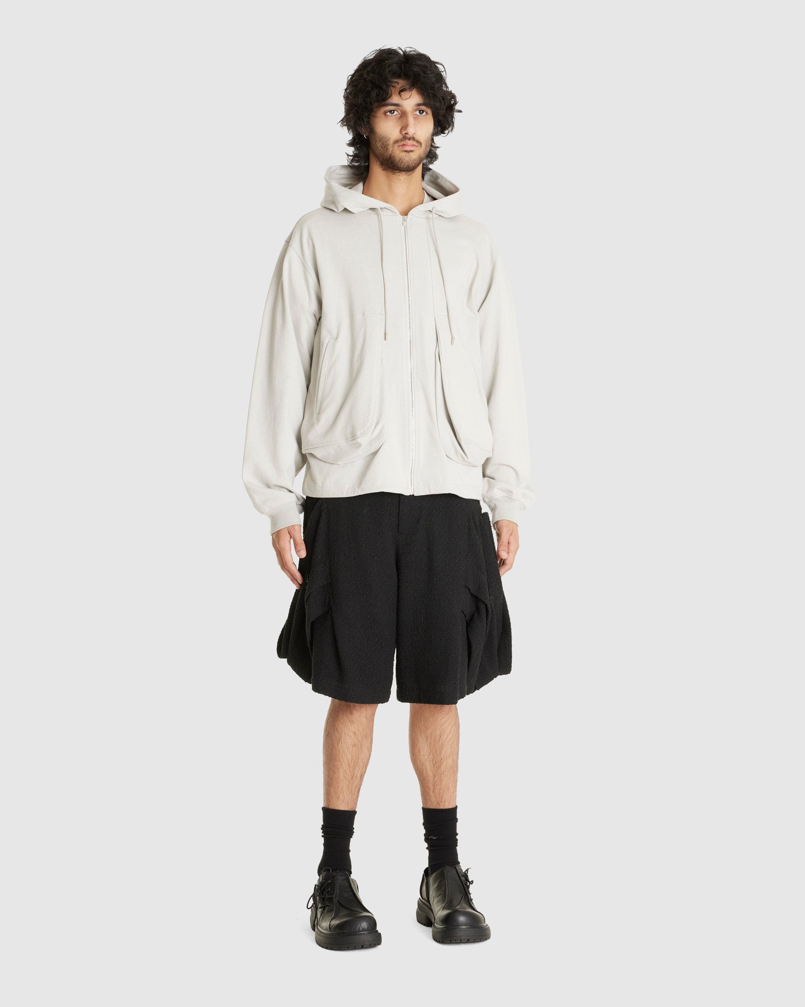 Draped Pocket Zip-up Hoodie