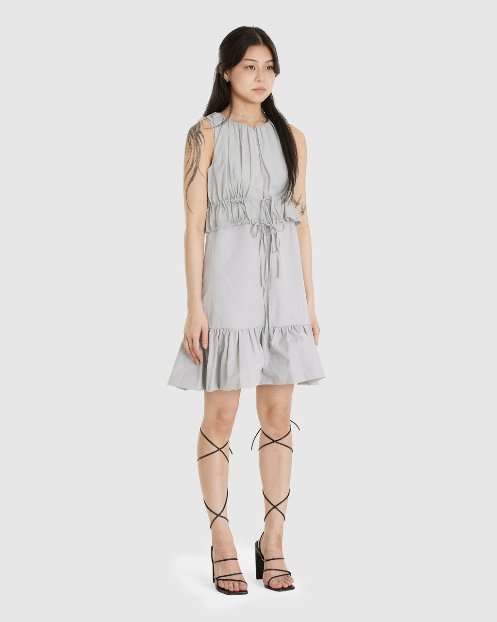 Sheer Layered Mini Dress Grey