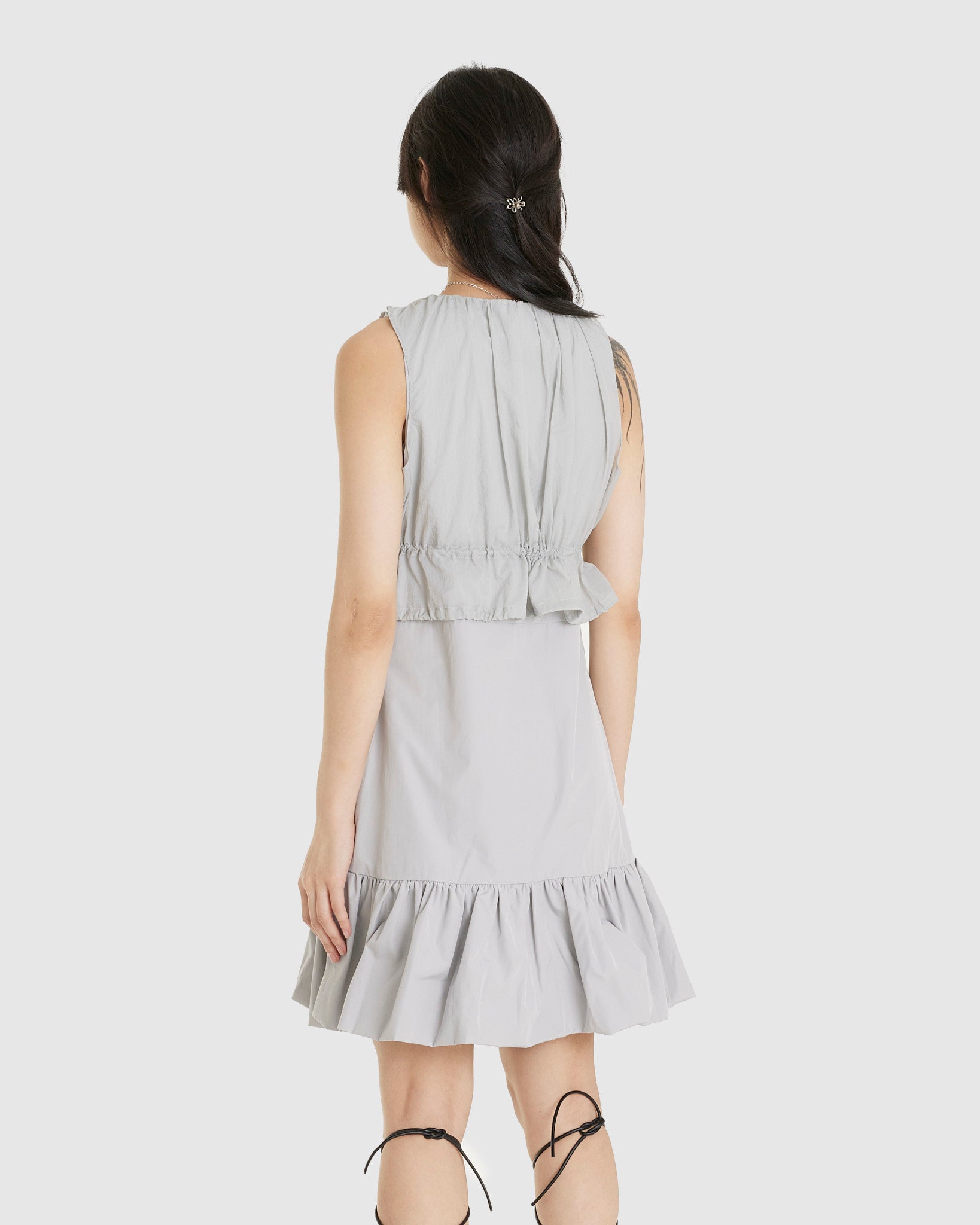 Sheer Layered Mini Dress Grey