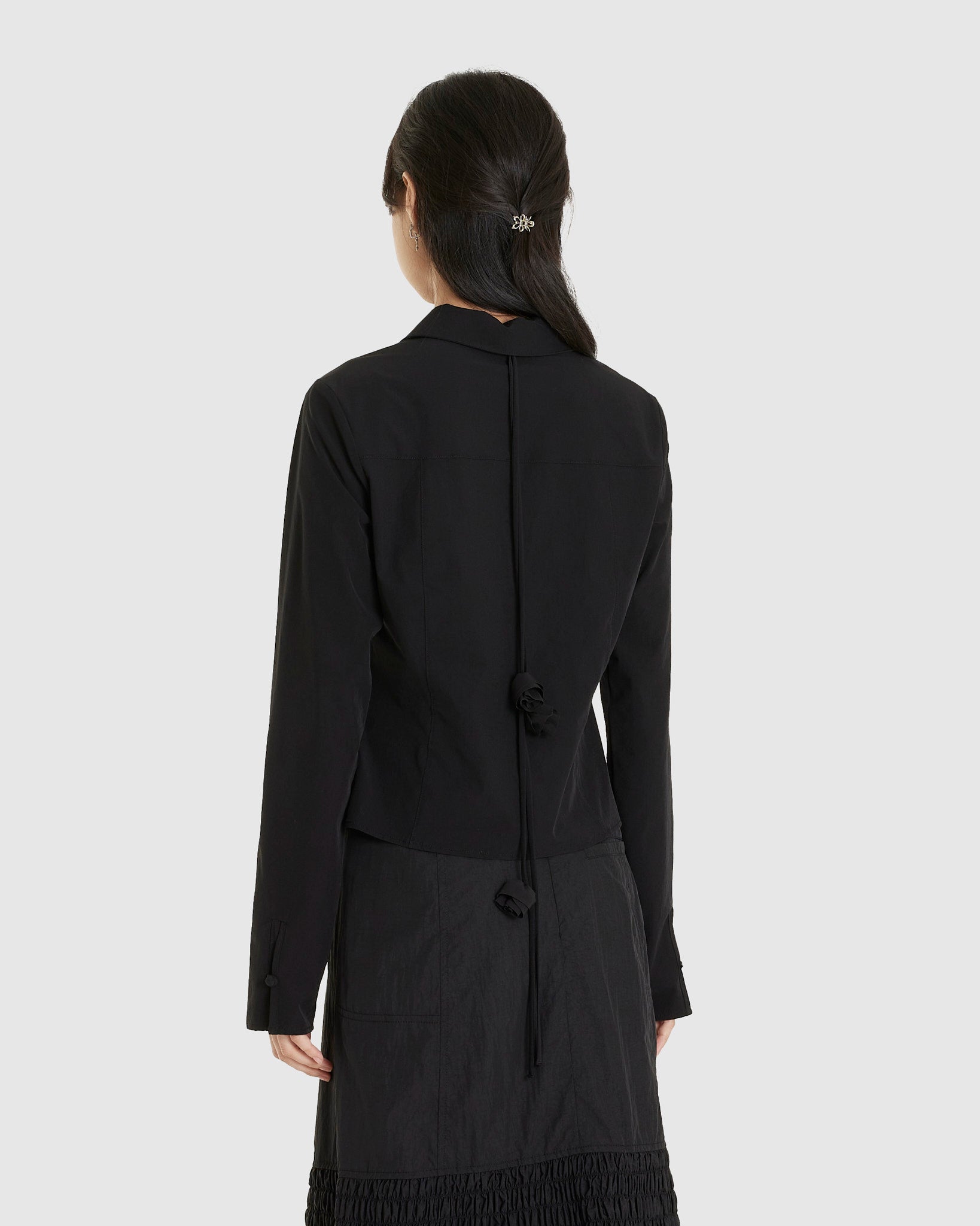 Corsage Shirring Shirt Black