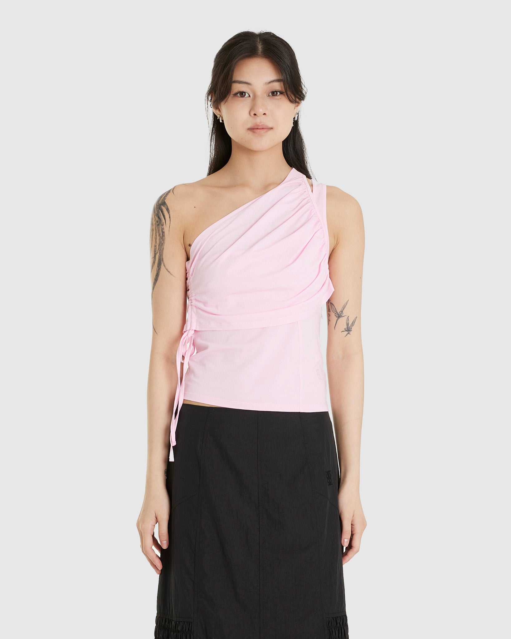 Shirring One Shoulder Top Pink