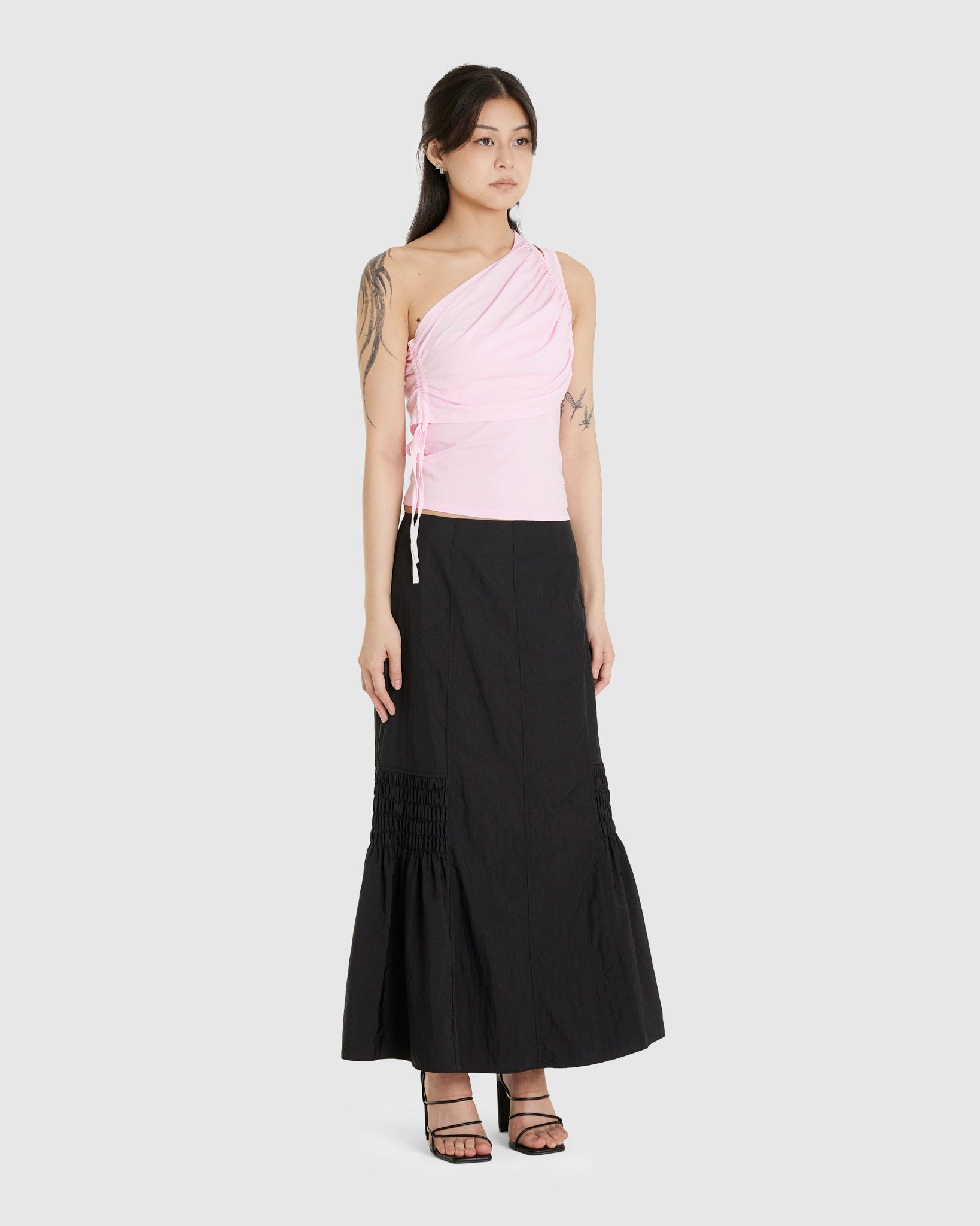 Shirring One Shoulder Top Pink