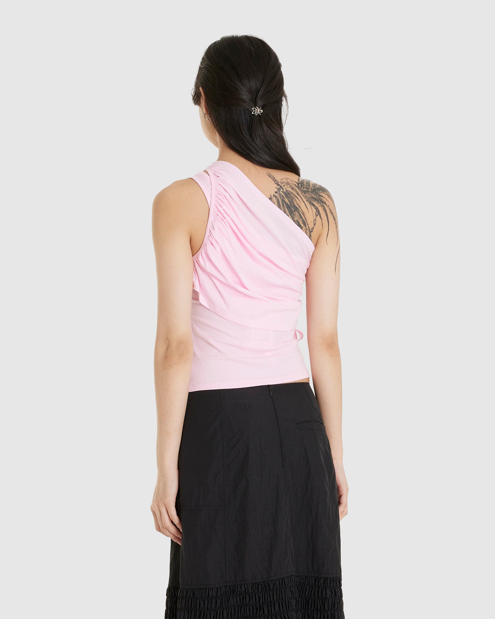 Shirring One Shoulder Top Pink