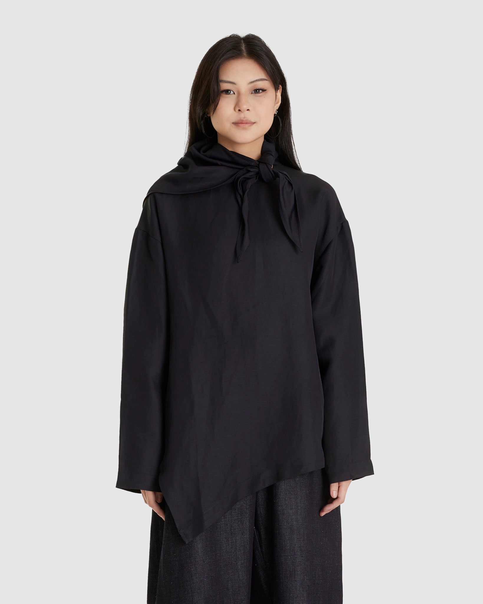 Asymetric Hem Top with Detachable Scarf