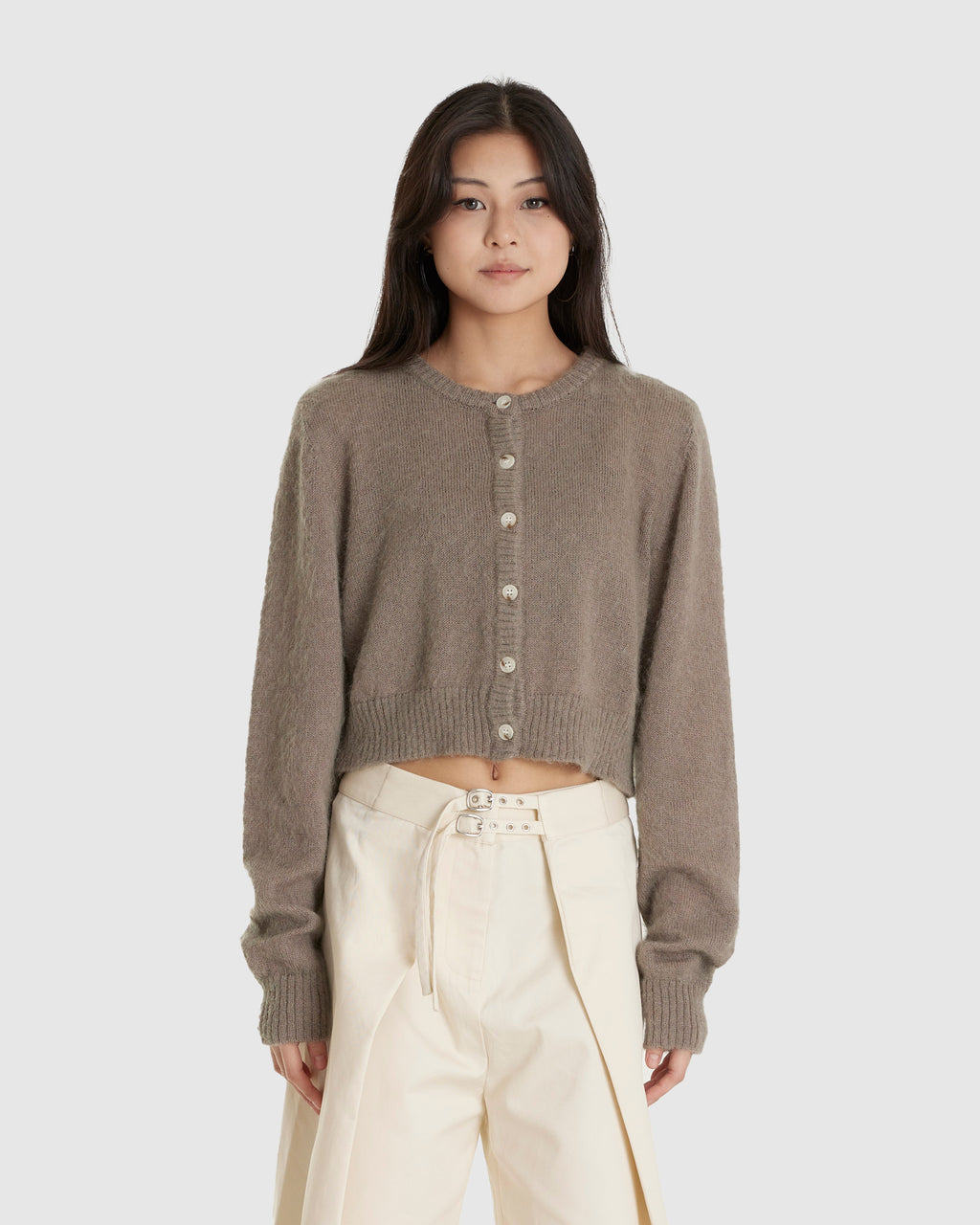 Fluffy Mohair Cardigan Mushroom