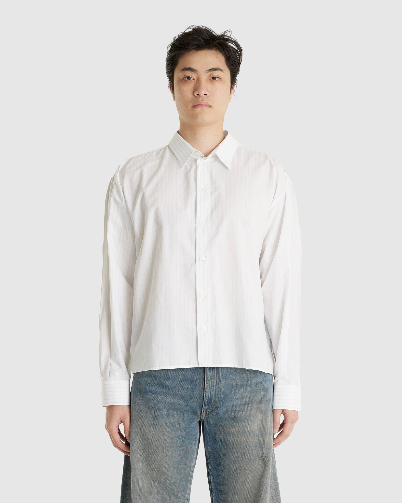 White Spliced Striped Cotton Poplin Shirt