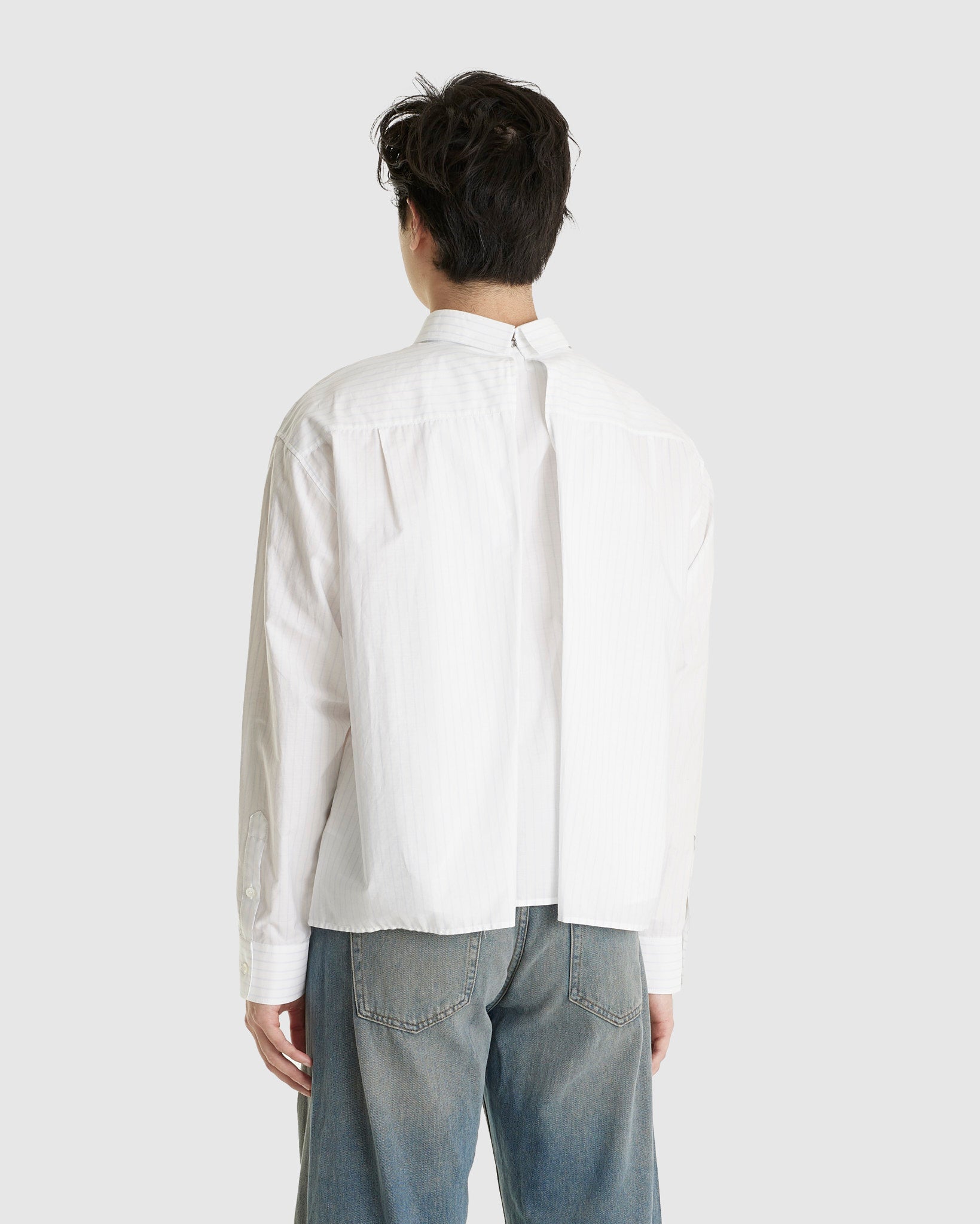 White Spliced Striped Cotton Poplin Shirt