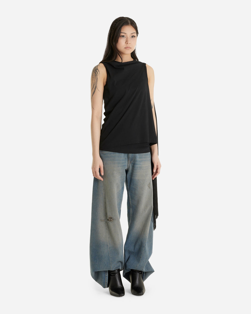 Fringed Scarf Top Black