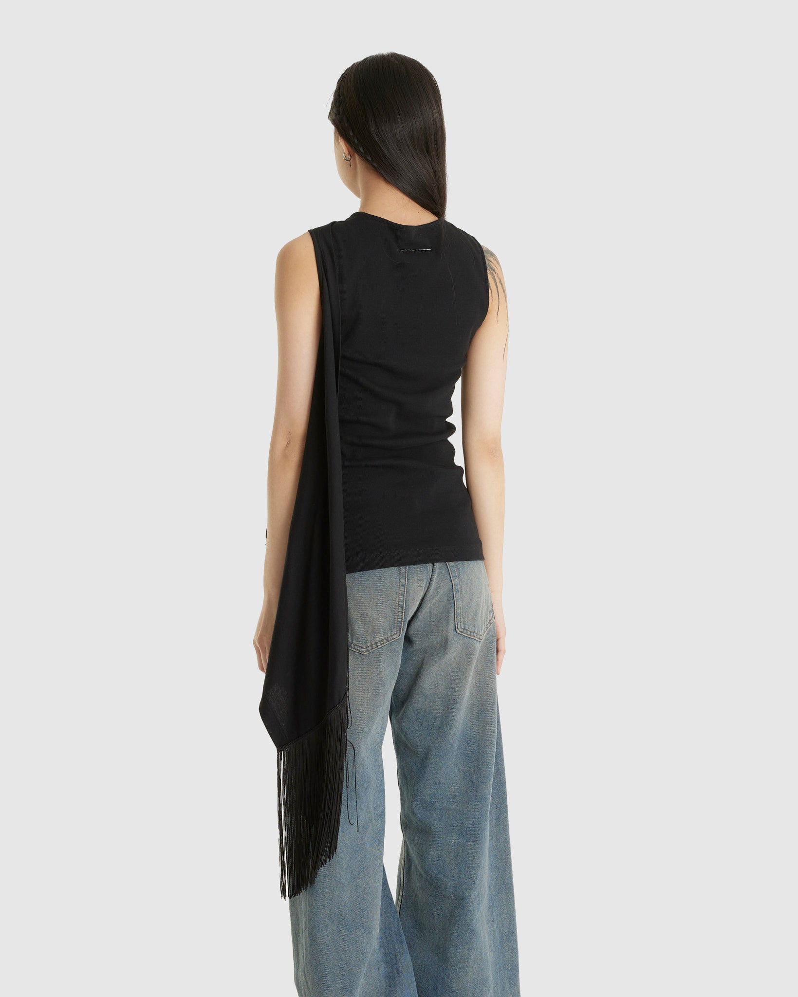 Fringed Scarf Top Black