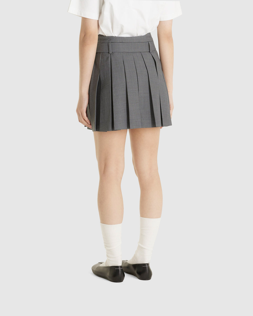 Belt-Embelished Pleated Skirt