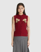 Ribbon Stitch Sleeveless Knit Cardigan