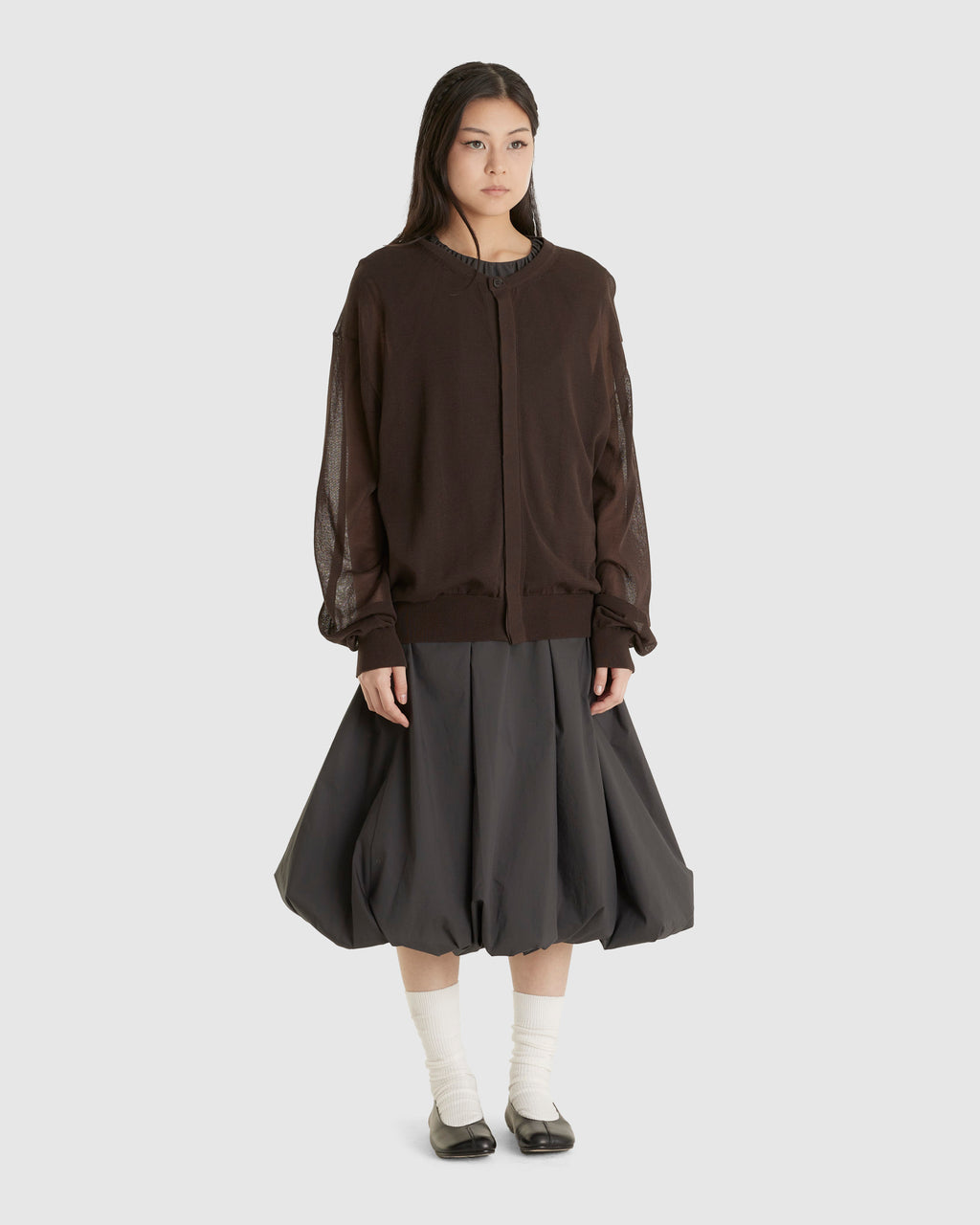 Sheer Round Cardigan Dark Brown