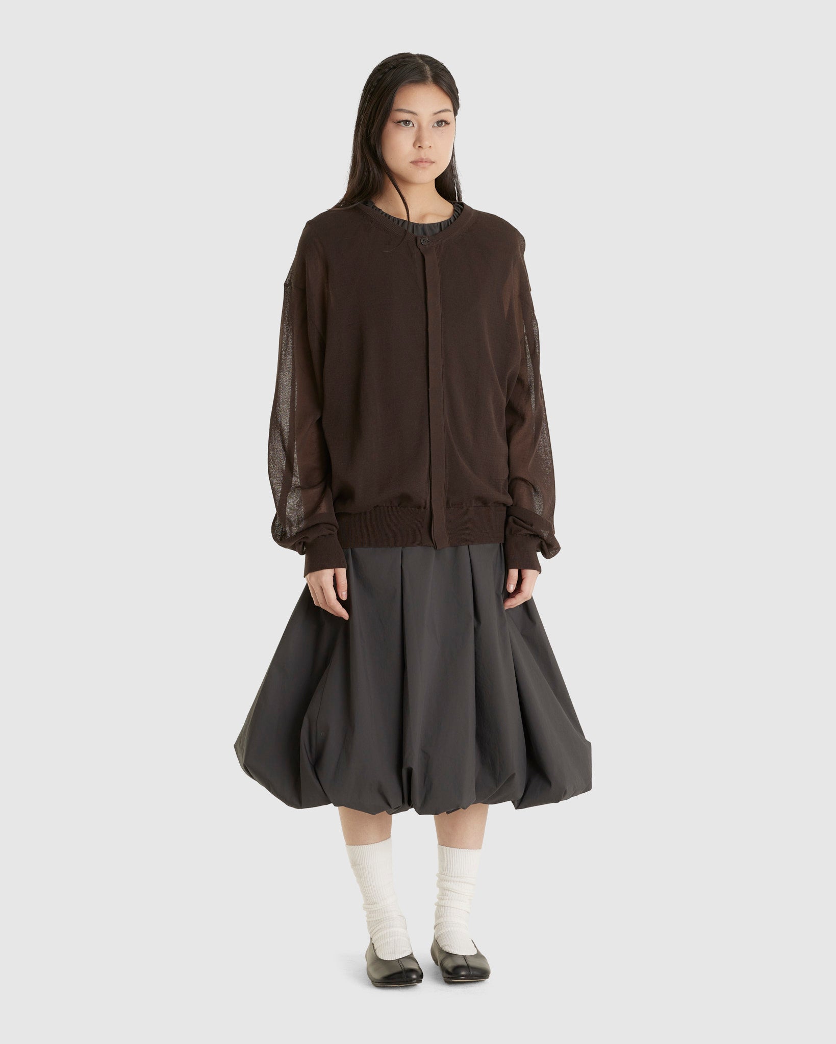 Sheer Round Cardigan Dark Brown
