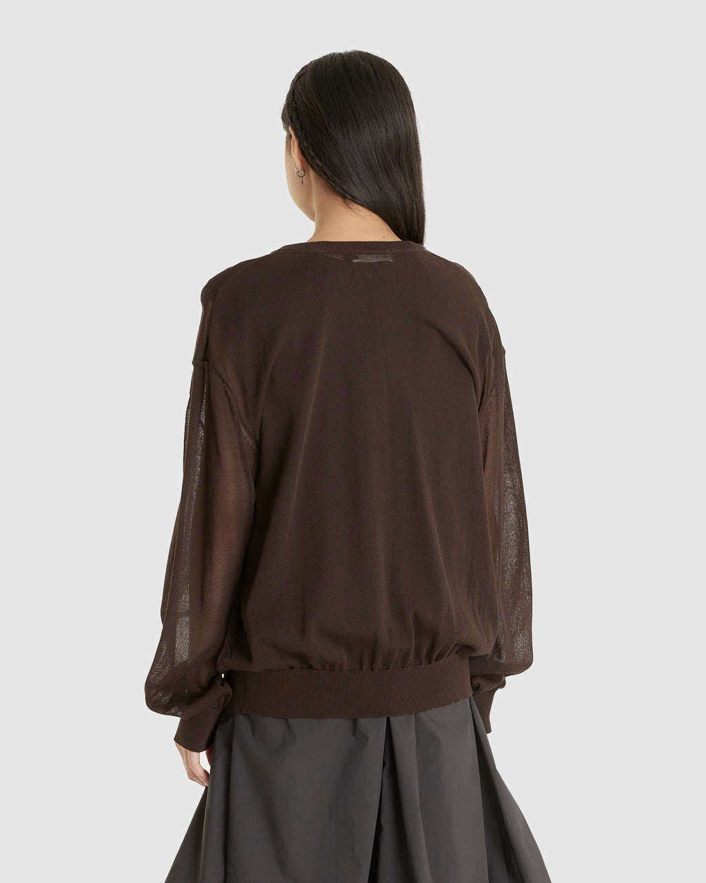 Sheer Round Cardigan Dark Brown