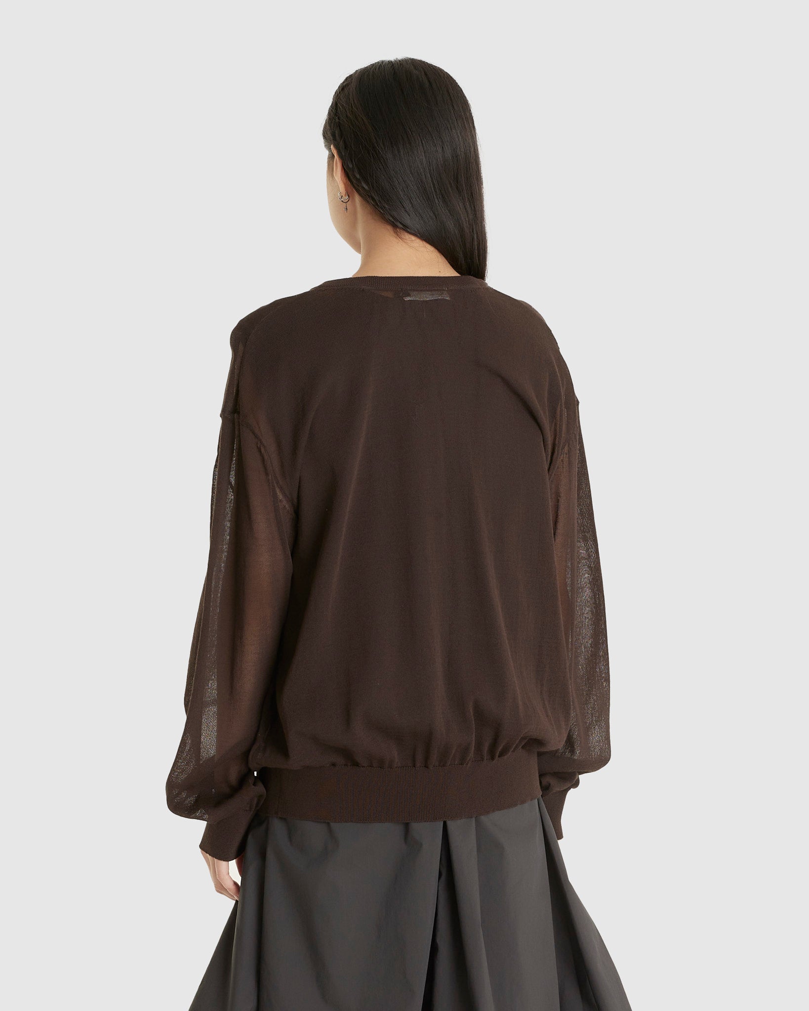 Sheer Round Cardigan Dark Brown