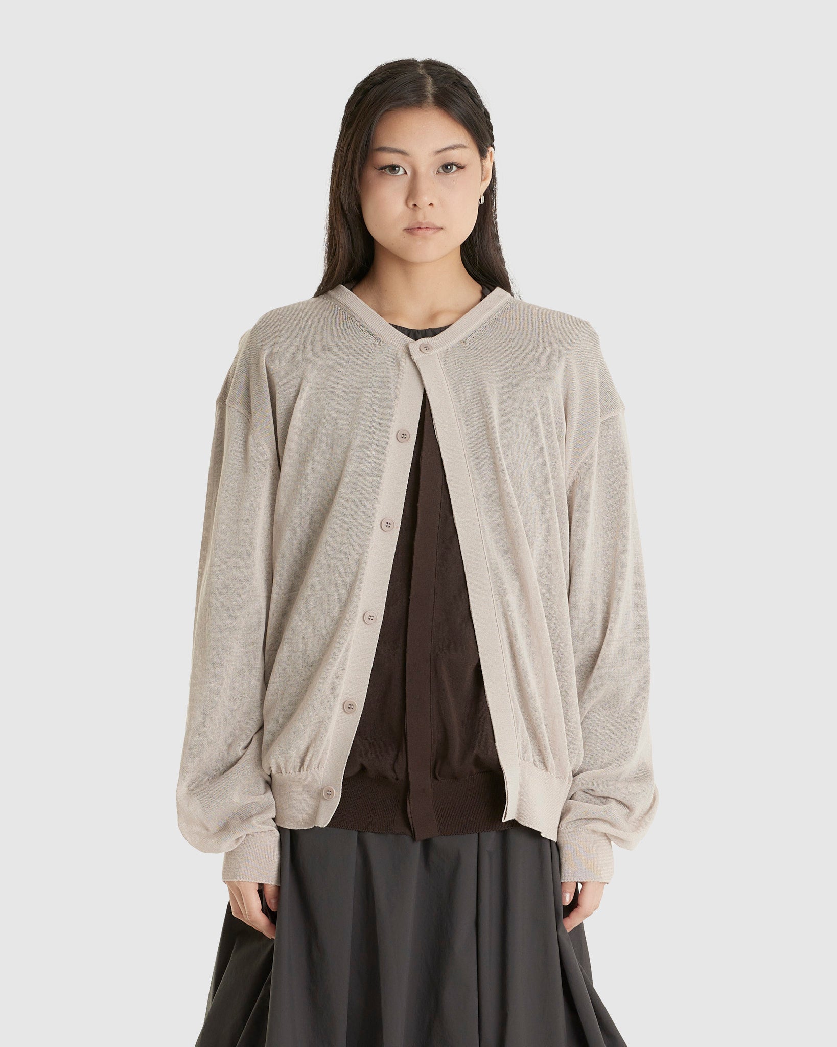 Sheer Round Cardigan Grey