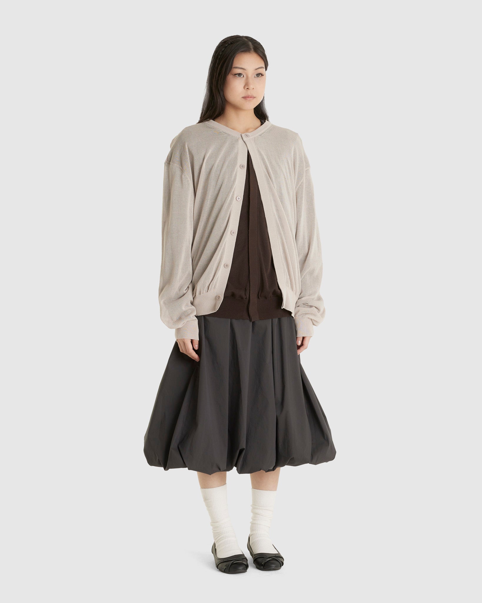 Sheer Round Cardigan Grey