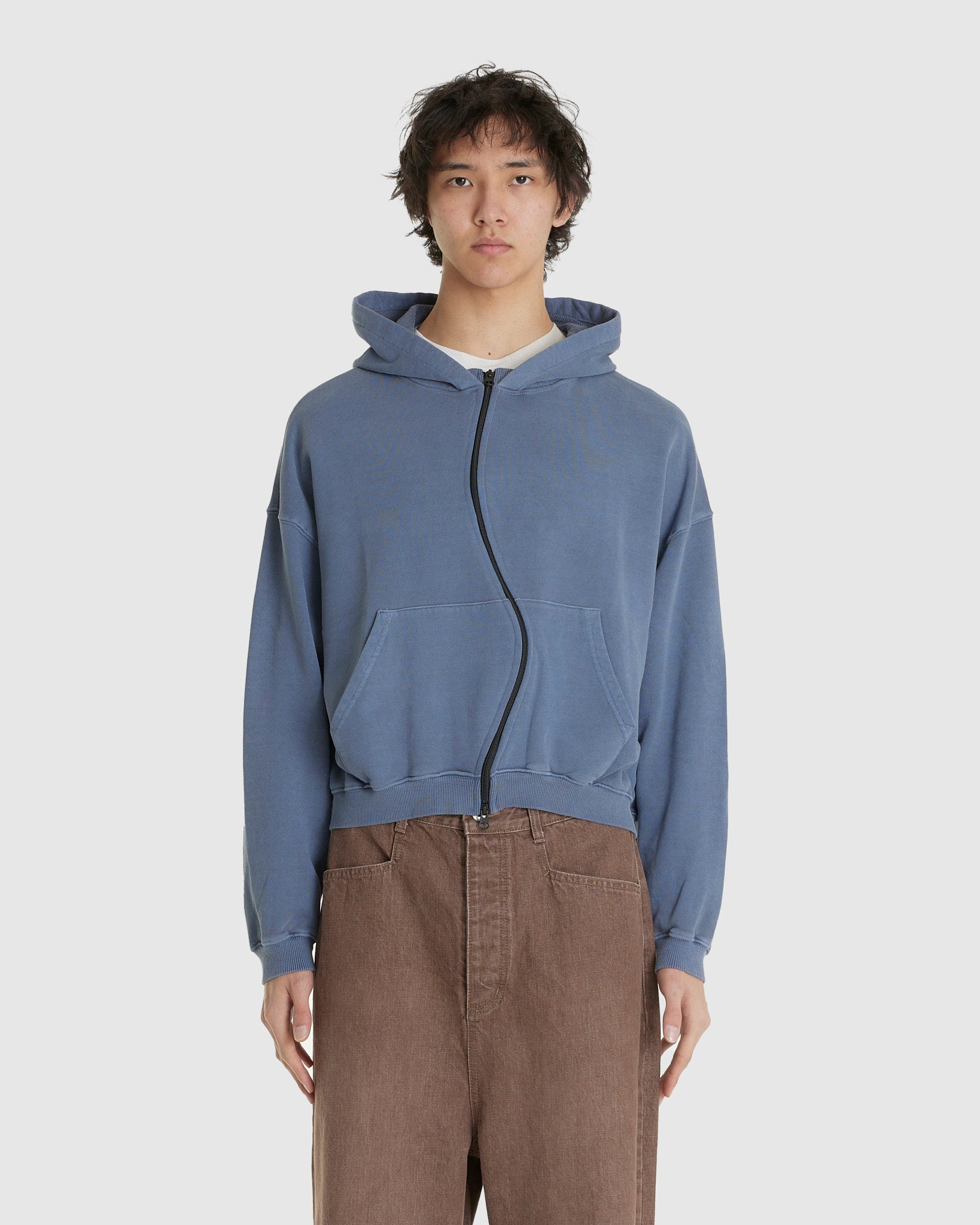 a*y様 FFFPOSTALSERVICE CURVED ZIP-UP HOOD FFFPOSTALSERVICE Curved Zip-Up Round Hem Hoodie Damaged Black
