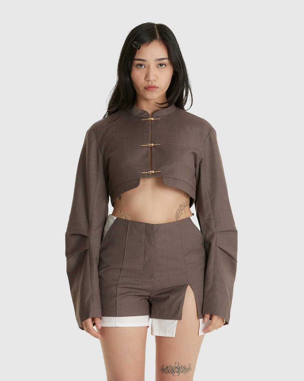 Swallow Tail Cropped Jacket Ash Brown