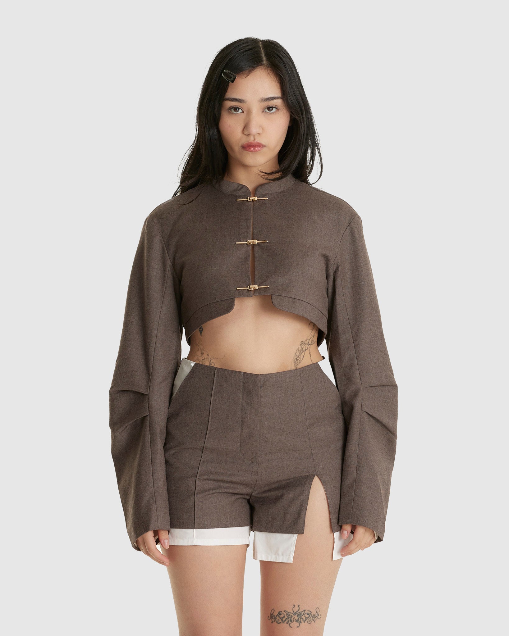 Swallow Tail Cropped Jacket Ash Brown