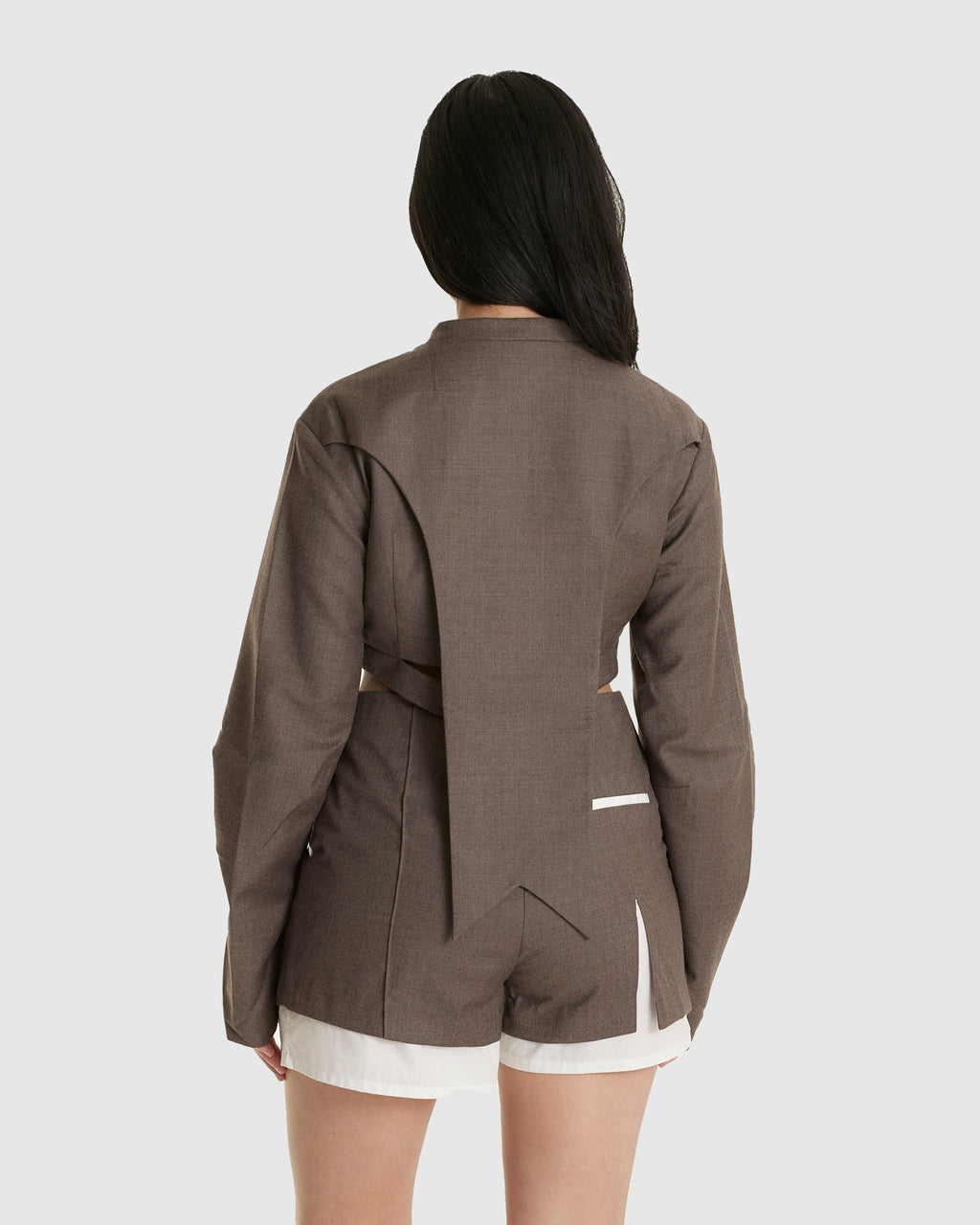 Swallow Tail Cropped Jacket Ash Brown
