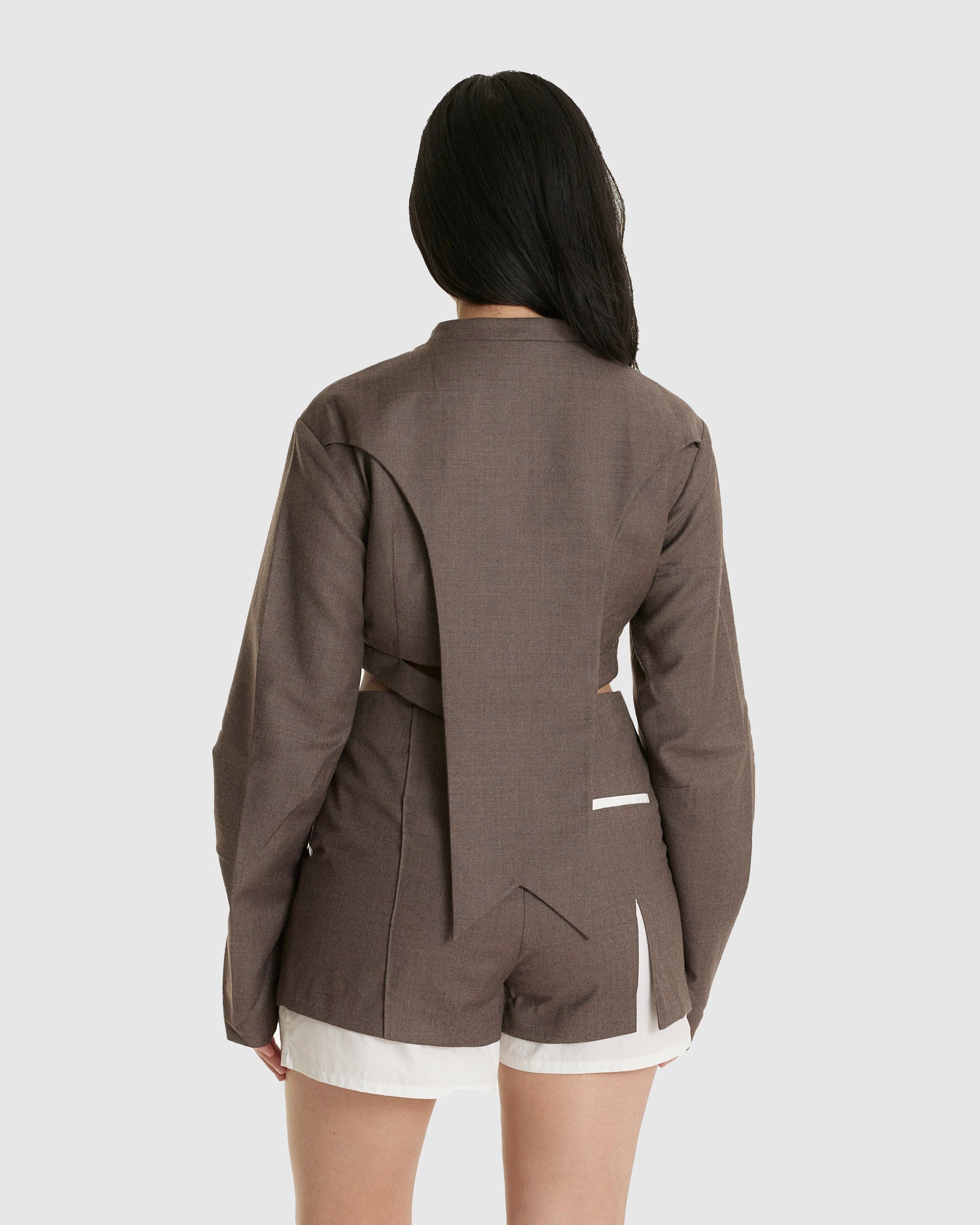 Swallow Tail Cropped Jacket Ash Brown
